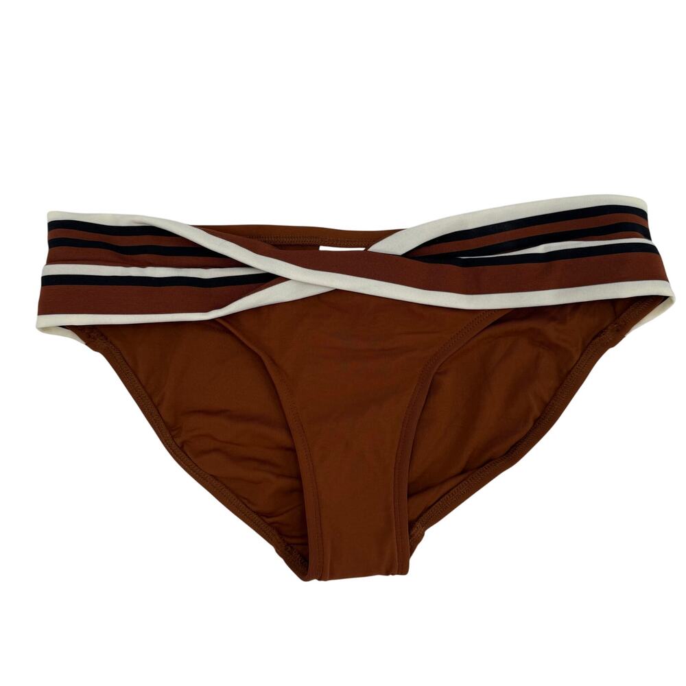 Robin Piccone Simone Twist Bikini Bottom Size Large NEW Stripe Swim Cocoa NWOT - Picture 3 of 13